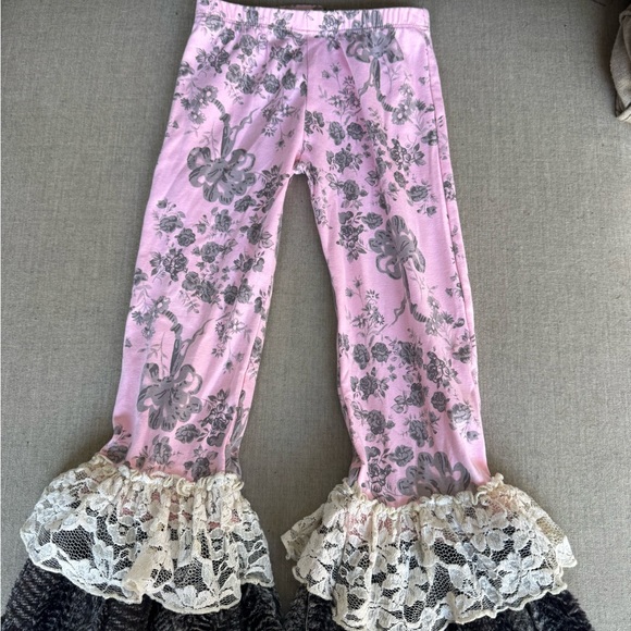 Giggle Moon, Pink & Gray, Floral, Outfit, Size 4 - Picture 6 of 8